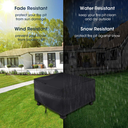 Unicook Square Fire Pit Cover 38 Inch, Heavy Duty Waterproof Fire Table Cover, Outdoor Firepit Protector with Drawstring and Handles, All Weather Protection, Black
