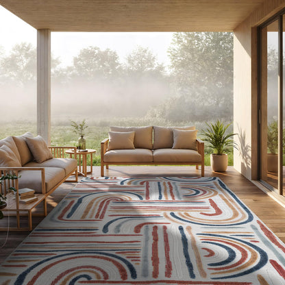 CAMILSON Indoor Outdoor Rug, Multicolor 6x9 Geometric Arch Striped Area Rugs for Patio and Home Areas, Easy-Cleaning Non-Shedding Living Room, Garden and Deck Washable Outside Carpet (6 x 9)