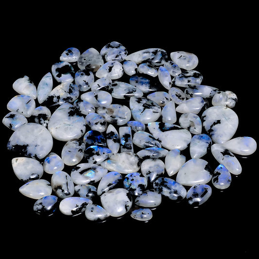 Natural Black Moonstone Gemstone- Healing Crystals for DIY Jewelry Making -Loose Natural Cabochon -Perfect for Crafting Unique Jewelry Designs Gift for Her, Mother and Wife (5 pcs, 25-35 mm)