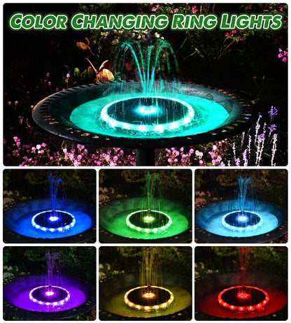 Yzert Solar Fountain Matte Panel with 4000 mAH Battery, 4W Bird Bath Fountains Solar Power with 8 Nozzles, Floating Solar Fountain Pump for Bird Bath, Garden, Pond, Outdoor (Color Change)
