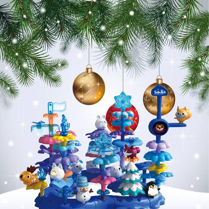 PSDVAYI Snow Garden Stacking Toys for 3 4 5 6 Years Old Toddlers, 79 PCS Creative Construction Building Toys Educational STEM Christmas Birthday Easter Gift for Kids Age 3+