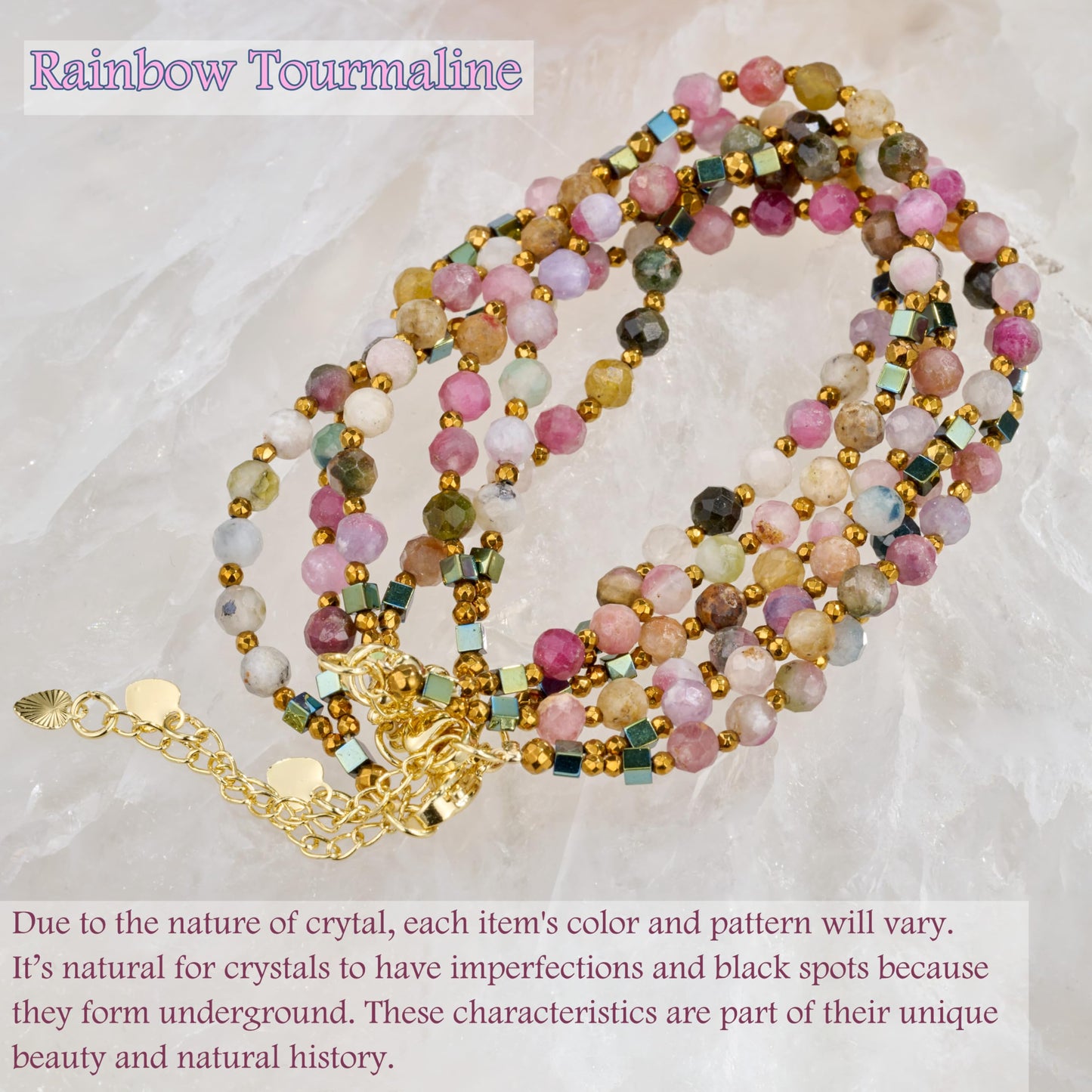 Farfume Rainbow Tourmaline - Happiness - Crystal Beaded Bracelets, Chakra 4mm Natural Stone Beads Bracelets, Gemstone Spiritual Jewelry Gifts for Mother's Day