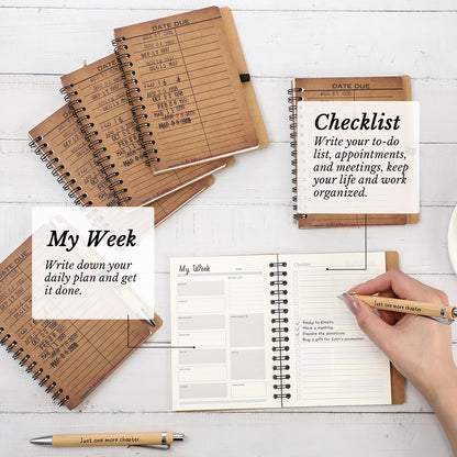 Resurhang 10 Sets Book Club Gifts Journal A6 Library Due Date Spiral Notebooks Planners with Bamboo Pens to Do List Reading Journals Gifts for Women Teacher Reader Student Librarian