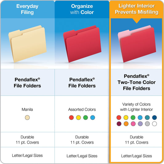 Pendaflex Two-Tone Color File Folders, Letter Size, Blue, 1/3 Cut, 100 per box (152 1/3 BLU), 12 inches