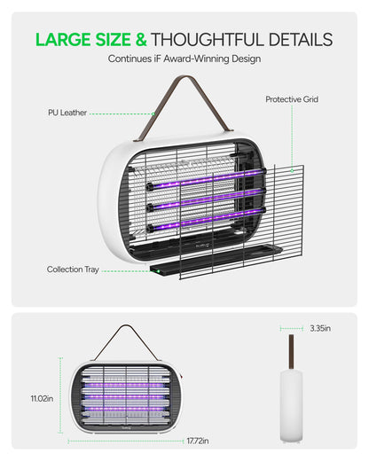 Buzbug Upgraded LED Bug Zapper Indoor, LED Bulbs Up to 50,000 Hours, 3 Lamps Sustainable Less Power, 3800V Powerful Electric Mosquito Zapper, Fly Trap Mosquito Trap, Fly Killer Fly Zapper