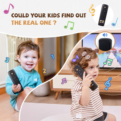 Baby TV Remote Toy with Lights & Sounds - Interactive Learning Toy (3 Languages: English/Spanish/French), 50+ Musical Sounds, Realistic Design - Perfect 1 Year Old Gift for Boys & Girls (Black)