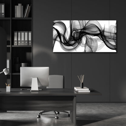 ENTANUB Abstract Wall Art for Bedroom, Black and White Canvas Wall Decor for Living Room, Smoke Picture Print, Size 40 x 20 Inches