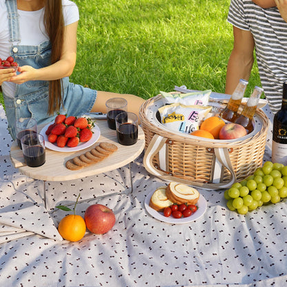 Zettfuly Picnic Basket Set for 4 - Wicker Insulated Picnic Basket with Folding Wine Table, Wine Picnic Kit with Liner for Couples, Camping, Outdoor, Valentine (Cherry)