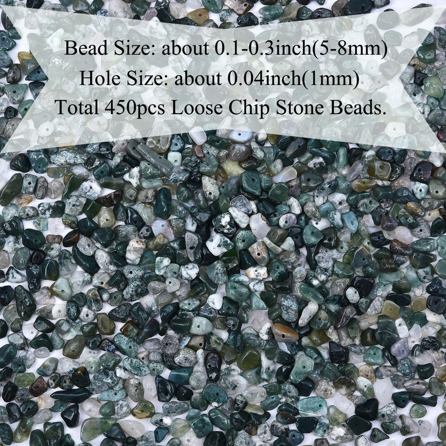 Natural Chip Stone Beads 450pcs Moss Agate Chips 5-8mm Genuine Real Irregular Healing Crystal Rocks Hole Drilled DIY Loose Gemstone Beads for Jewelry Making Bracelet Earrings Necklace Crafting