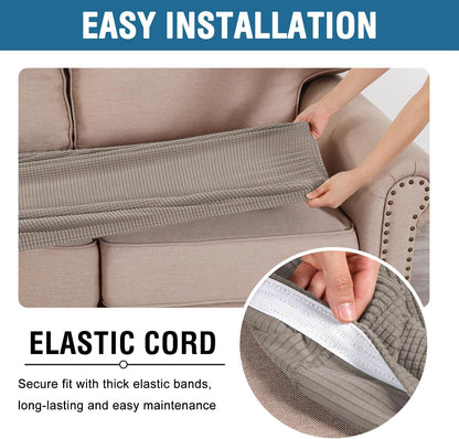 H.VERSAILTEX Super Stretch Individual Seat Cushion Covers Sofa Covers Couch Cushion Covers Slipcover Sets Thick Jacquard Textured Twill Fabric (2 Piece Medium Sofa Cushion Covers, Taupe)
