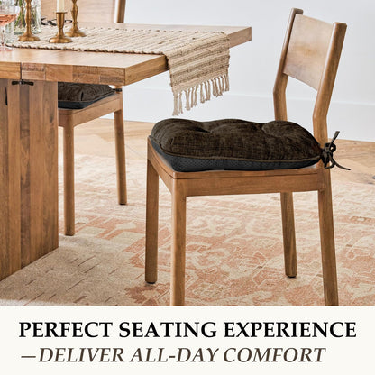 HARBOREST Chair Cushions for Dining Chairs Set of 2 - Chenille Tufted Kitchen Chair Cushions with Ties and Non-Slip Bottom, Foam Chair Pads for Dining Chairs, 17" x 17", Chocolate