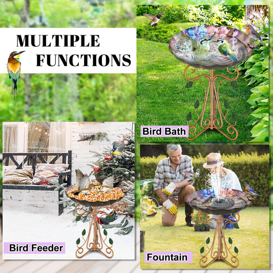 Gouisalin 13" Diameter Vintage Metal Bird Bath, Birdbaths with Cast Iron Pedestal, Large Antique Bird Feeder for Outdoors Garden Patio Decor (Colorful Gradient)