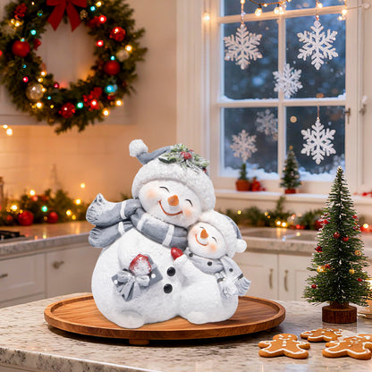 Hodao Snowman Figurines Decorations, Resin Snowman Ornaments for Indoor Home Decor, Cute Holiday Figurine Gifts for Bedroom, Living Room, Winter New Year Gift，Office Table Display