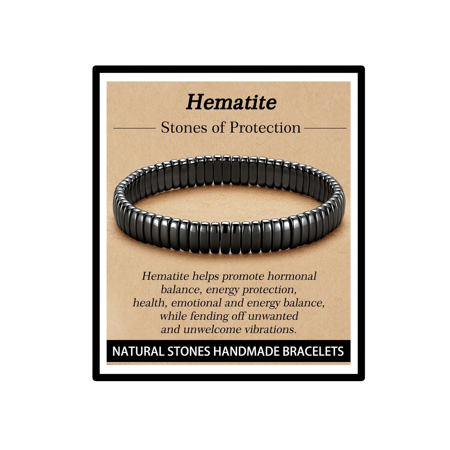 HEYOLL Hematite Bracelet Men Natural Stones Handmade Bracelets Hematite Stone Healing Bracelet, Mens Bracelet Gifts for Husband Brithday Valentines Day Gifts for Men