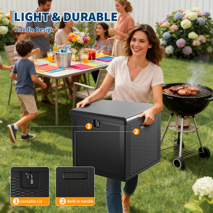 IDEALHOUSE 80 Gallon Resin Deck Box, Waterproof Outdoor Storage Box with Lockable Lid & UV Resistant, Patio Furniture Cushion Storage Container for Garden, Backyard, Poolside (Black)