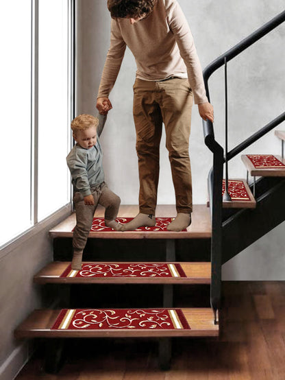 Gloria Stair Treads Carpet Non-Slip Stair Runners for Wooden Steps Non Slip Rubber Back Stair Rugs Stairway Carpet Set of 7 Red Floral (8.5” x 26”)