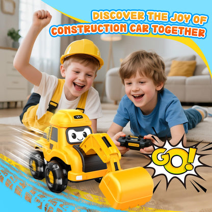 Toyjolka Toddler Remote Control Car with Flashing Light Wheels for 2 3 4 5 6 Year Old Boys Girls, USB Rechargeable Construction Excavator Toy for Toddlers 2-6 Great Birthday Gift Idea for Kids