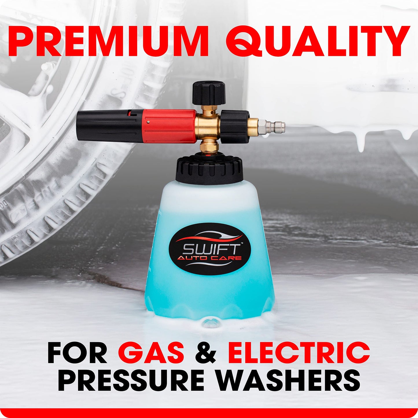 Swift Premium Foam Cannon for Pressure Washer – Heavy Duty Foam Sprayer for Car Wash | ¼ Inch Quick Connector | Adjustable Wide Mouth for Extra Thick Snow Foam | Holds 1 Liter of Soap!