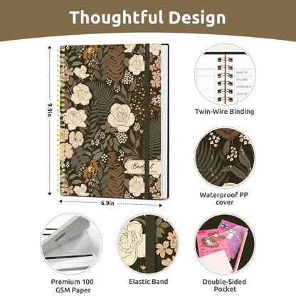 Aesthetic Budget Planner - Monthly Finance Planner with Expense Tracker, Undated Bill Organizer, Budget Notebook to Manage Your Finances, Account Budget Book - Wild Rose