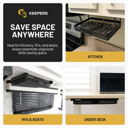 KEEPERS - Under Desk Drawer Slide Out – Metal Under Desk Storage Drawer for Office, Home, RV, Kitchen – Slim Under Table Attachment with Easy DIY Mount - Under Desk Organizer - Fits in 11x10x2In