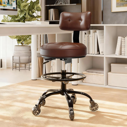 Office Drafting Chair with Footrest, Tall Height Adjustable Stool with Back Support, Heavy Duty Rolling Stool Chair with Wheels for Office Home Kitchen Bar Shop Guitar Studio Medical Vanity(Brown)