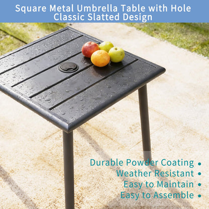 UFavo Home Small Metal Outdoor Side Table with Umbrella Hole, Sqaure Patio Coffee Bistro Table End Table, Umbrella Table with Hole for Poolside Backyard Porch Deck Balcony,19.7x19.7 inches, Gray