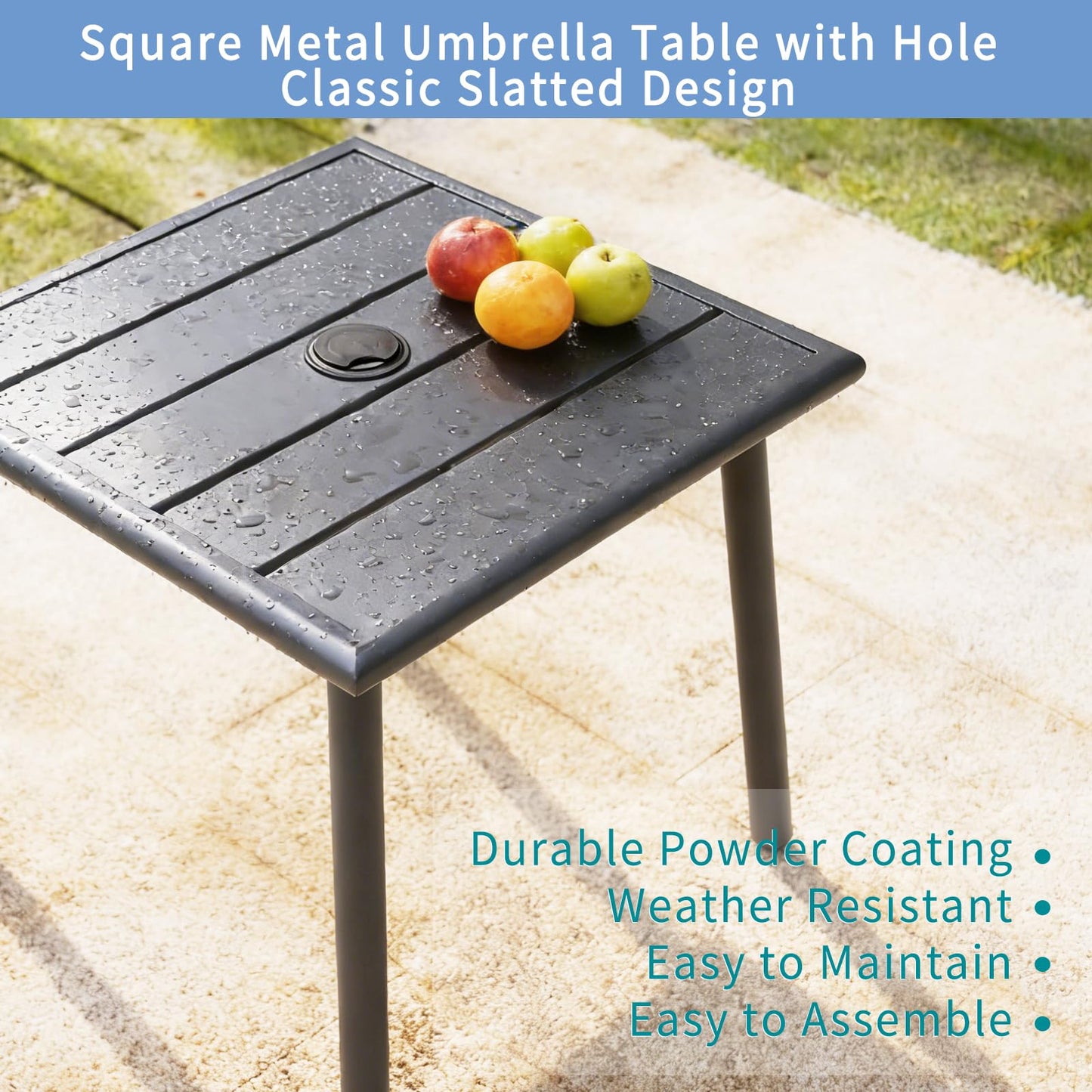 UFavo Home Small Metal Outdoor Side Table with Umbrella Hole Set of 2, Sqaure Patio Coffee Bistro Table End Table, Umbrella Table with Hole for Poolside Yard Porch Deck Balcony,19.7x19.7 inches, Gray