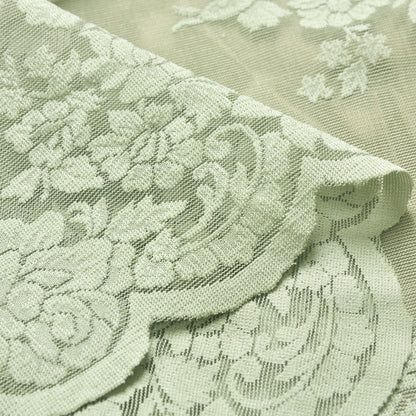 Kotile Light Sage Green Sheer Valance Curtain for Windows, Rustic Floral Muted Green Window Lace Curtain 18 Inch Length, Rod Pocket Light Filtering Valance, 52W x 18L Inch, 1 Panel