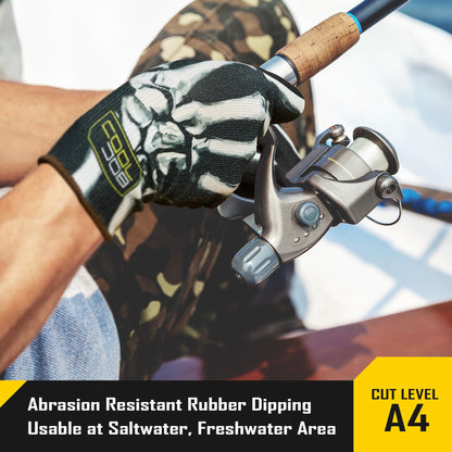 COOLJOB 2 Pairs A4 Cut Resistant Fishing Gloves for Men, Touchscreen Safety Work Gloves with Grip Nitrile, Knife Proof Anti-slip Dexterous Rubber Coating for Glass Handling Wood Carving, Large