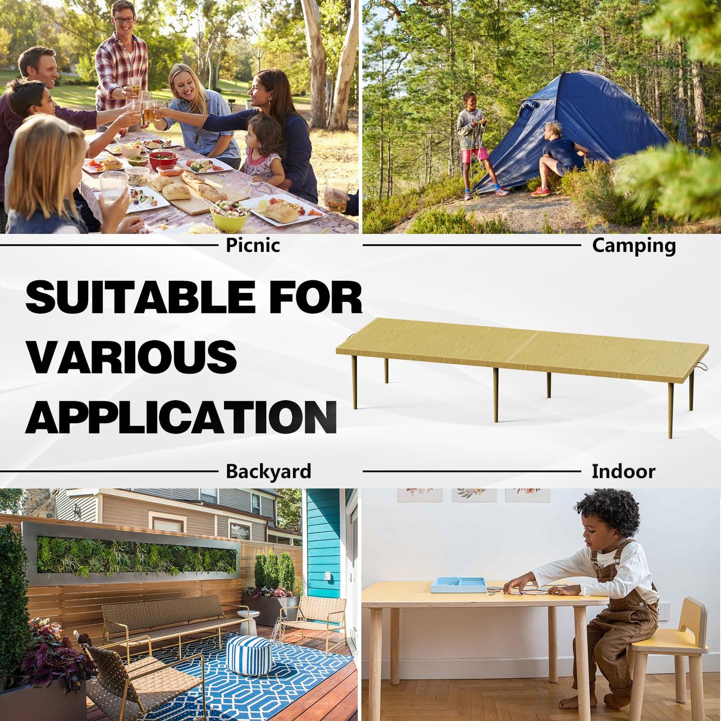 30x90 Inch Boho Low Picnic Wood Table - Foldable Design And And 2 Set Of Wood Table Leg For Sitting On The Floor Low Height Floor Picnic Table Encourage A Laid-back Vibe At Home Or In Nature