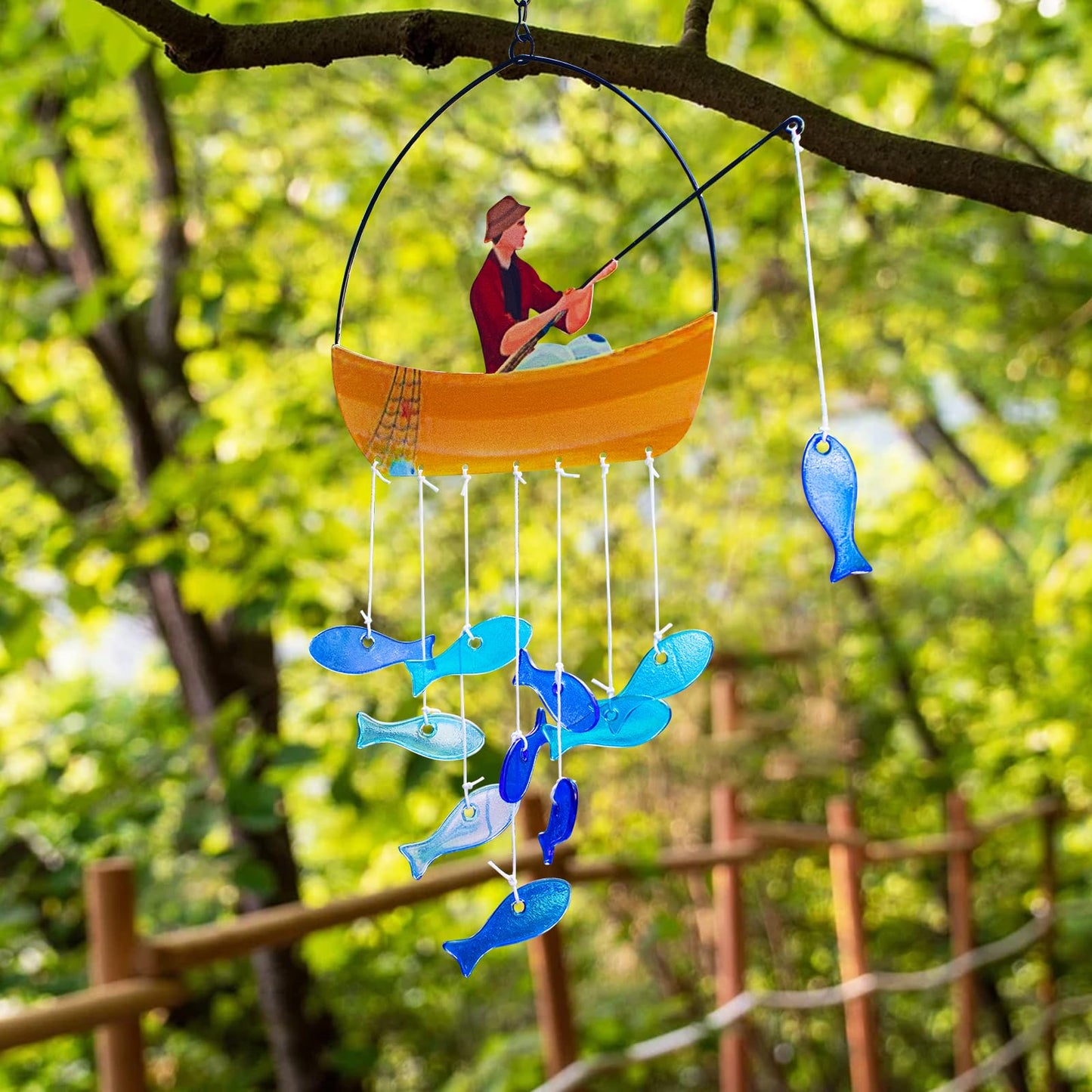 X-PREK 21" Fish Wind Chimes for Outside, Blue Sea Glass Wind Chimes Garden Decor, Windchimes Outdoors Suncatcher Gift for Women, Mom, Grandma, Unisex