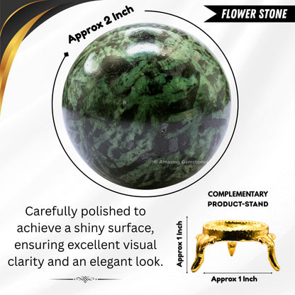 Amazing Gemstone Flower Stone Crystal Ball with Stand - 2 Inches Crystal Sphere Meditation Balls for Witchcraft and Decorative Balls