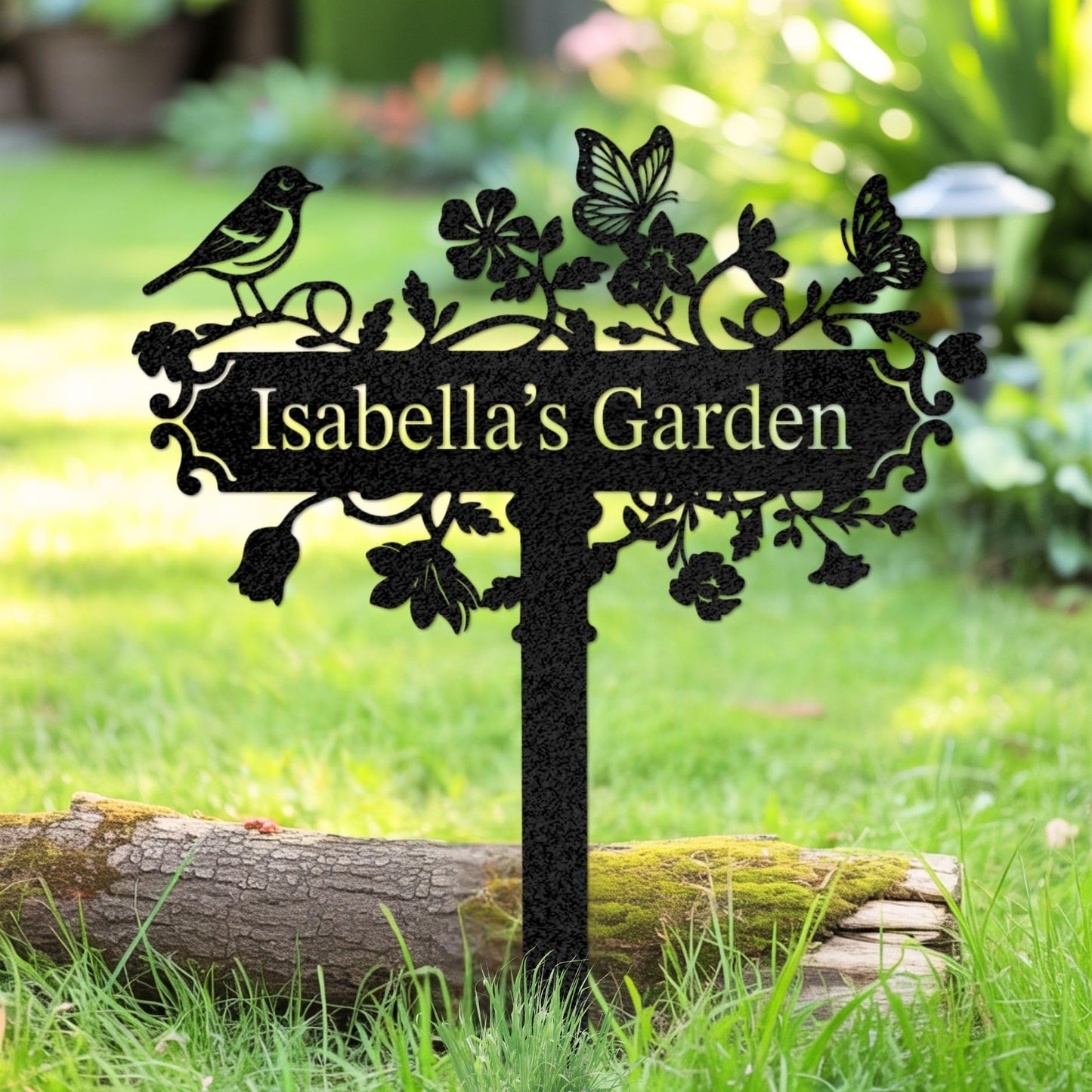 Custom Metal Garden Stake, Personalized Name Sign Decor, Hummingbird Yard Sign with Stakes, Outdoor Gardening Home Decor, Garden Metal Gifts for Gardeners