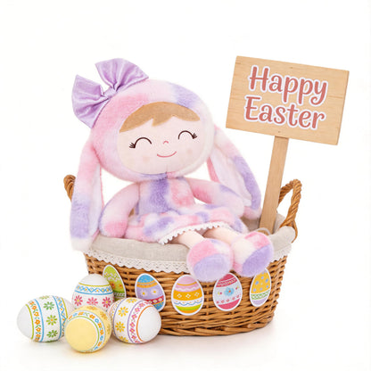 Gloveleya Easter Bunny Gift Baby Girl Gift Plush Bunny Dolls First Baby Doll Toddlers Rabbit Toy Bunny Gifts for Girl Tie-Dye Purple 12 Inches