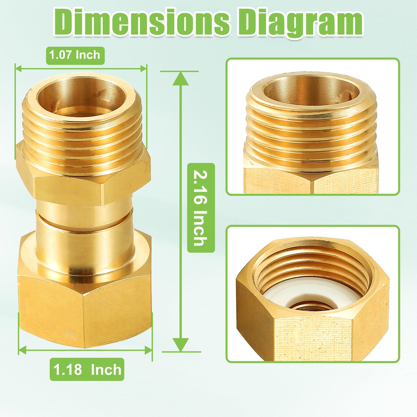 M MINGLE Garden Hose Swivel Connector, 3/4" GHT Brass Hose Fittings, 360 Degree Swivel Male to Female Hose Adapter with Extra 4 Washers
