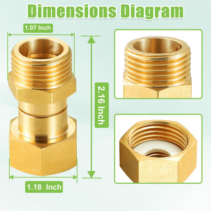 M MINGLE Garden Hose Swivel Connector, 3/4" GHT Brass Hose Fittings, 360 Degree Swivel Male to Female Hose Adapter with Extra 4 Washers
