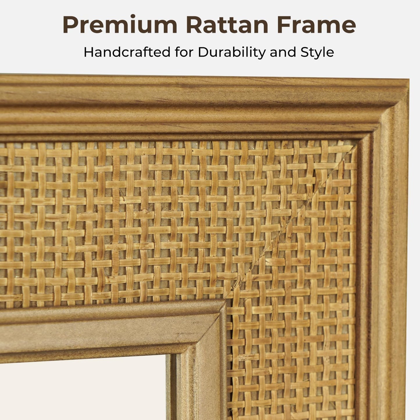 WallBeyond Rattan Wall Mirror Rectangle, 24 X 32 inch Rattan Mirror with Wooden Framed for Wall Decor Bathroom, Living Room, Entryway, Farmhouse, Bedroom