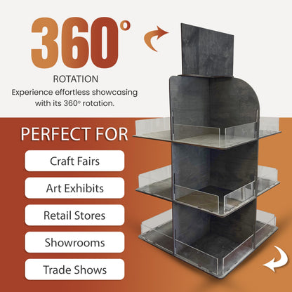 Versatile 4-Sided Rotating Display Stand for Candy, Snacks, Jams, Produce and More - Ideal for Craft Shows, Farmers Markets, and Retail Stores - 12 Shelves, Heavy-Duty Design, Easy Setup (Black)