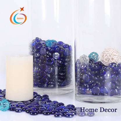 Ausluru 5LB Fire Glass Beads Flat Glass Marbles for Outdoor Fire Pit and Fireplace, Glass Gemstones for Vase Filler, Aquariums, Hydroponics Plants, Home Decor and Christmas DIY Craft, Cobalt