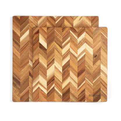 SLATE & ROYCE Herringbone Acacia Wood Cutting Board Set of 2 — Premium Wood Cutting Board & Serving Board, Non-Toxic, Kitchen Prep & Entertaining, Perfect Wedding or Housewarming Gift