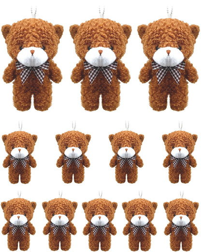 YJUBAOA 12 pcs Mini Stuffed Teddy Bears 4.7 Inch Small Plush Teddy Bears Bulk for DIY Keychain Birthday Christmas Party Favor (Classic-Dark Brown)
