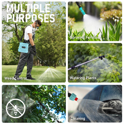 VASG Battery Powered Garden Sprayer 2 Gallon, 7.4V Powerful Electric Pump Sprayer, Weed Sprayer with USB Rechargeable Handle, 5 Mist Nozzles, Retractable Wand, Adjustable Strap for Lawn, Garden, Yard