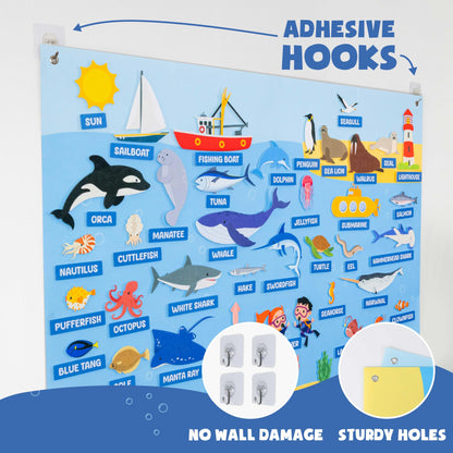 BONNYCO Felt Board for Toddlers with 107 Sea Animals Figures. Montessori and Sensory Toys, Birthday Gifts for Kids 3-8 Years Old. Educational Games, Learning Activities, Christmas