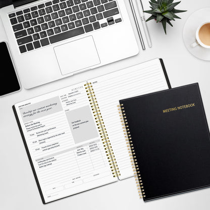 SUNEE Half Meeting Half Note - 8.5"x11" Professional Notebooks for Work - 160 Pages, A4 Size Project Planner, Spiral Meeting Agenda/Minutes Organizer for Women Men, Note Taking, Office & Business