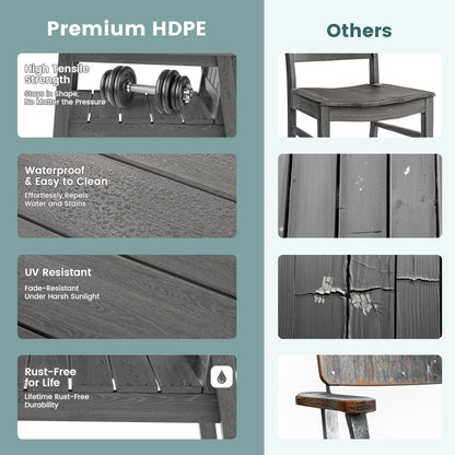 Pamapic 5 PCS Outdoor Dining Set, Spacious HDPE Outdoor Table and Chairs, Wood Grain Patio Furniture Sets with Elegant Armrest, All-Weather Patio Dining Table with Umbrella Hole, Gray
