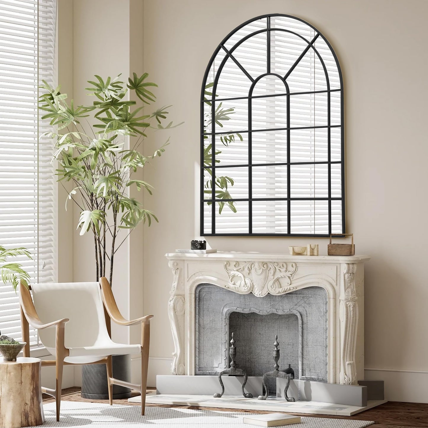 Besdomus Large Arched Window Mirror: 29"x42" Black Classic Farmhouse Wall Mirror - Wall Decor for Fireplace/Entryway/Hallway/Living Room - Ideal for Home Decor Enthusiast
