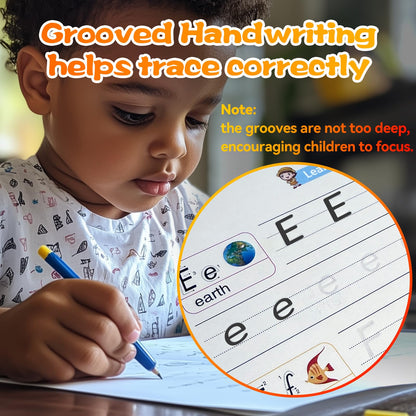 4 Magic Grooved Writing Practice for Kids - English Pre K Tracing Practice Book, Reusable Preschool Handwriting Workbooks Without Tears, 4-Theme Copybooks with Pen Refill for Age 3-10 (English, Small)