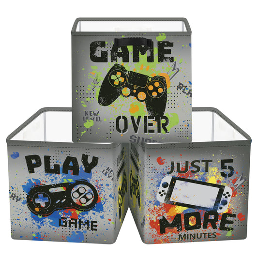Clastyle Video Game Kid Storage Cube Organizer Set Black Gamepad Closet Clothes Cube Storage Bin Nursery Toddler Toy Box Chest Girl Boy Book Shelf Basket,Graffiti,11.8x11.8x11.8 in