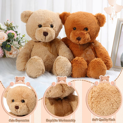 Wettarn 2 Pack Plush Teddy Bear Stuffed Animal 18 Inch Cuddly Stuffed Bears Plush with Bow for Kids Easter Birthday Children's Day Baby Shower Gifts Party Favor Decors(Light Brown, Dark Brown)