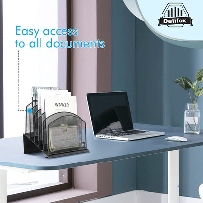 Delifox Inclined Desk File Organizer,Vertical File Folder Holder Stand Metal Rack File Sorter for Office Classroom Desktop Organization